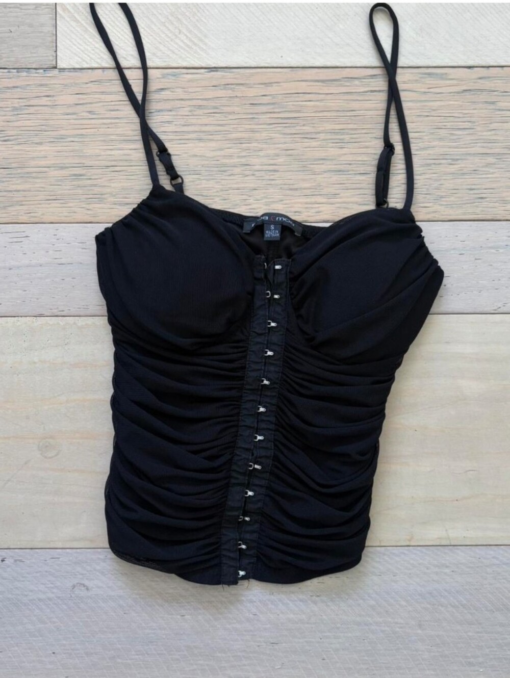 Black Ruched Hook-and-Eye Corset Top